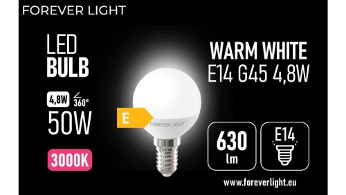 Żarówka LED E14 G45 4.8W 630lm 3000K klasa E Forever Light