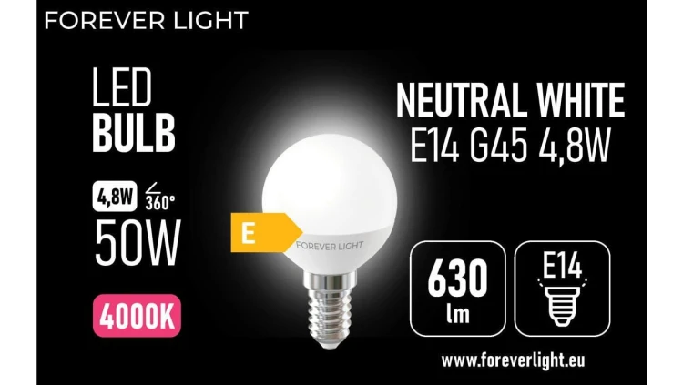 Żarówka LED E14 G45 4.8W 630lm 4000K klasa E Forever Light