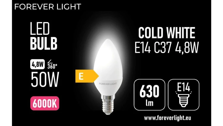 Żarówka LED E14 C37 4.8W 630lm 6000K klasa E Forever Light