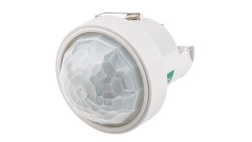Detektor ruchu PIR o wysokiej czułości, 230 V AC, zasięg 40 m, montaż Sufit, Ø 88mm, Certyfikat CE, EMC-2004/108/WE,