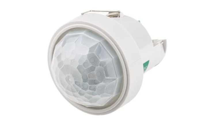 Detektor ruchu PIR o wysokiej czułości, 230 V AC, zasięg 40 m, montaż Sufit, Ø 88mm, Certyfikat CE, EMC-2004/108/WE,