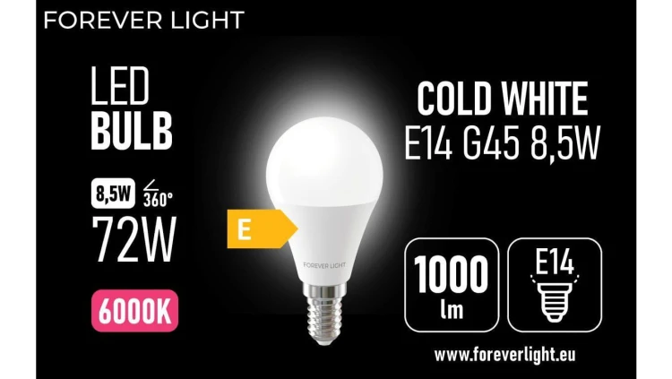 Żarówka LED E14 G45 8.5W 1000lm 6000K klasa E Forever Light