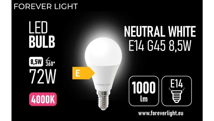 Żarówka LED E14 G45 8.5W 1000lm 4000K klasa E Forever Light