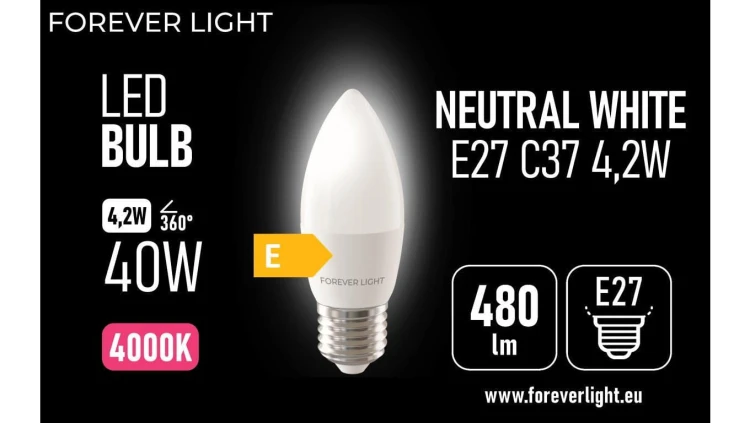 Żarówka LED E27 C37 4.2W 480lm 4000K klasa E Forever Light