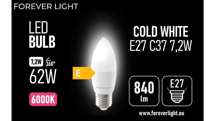 Żarówka LED E27 C37 7.2W 840lm 6000K klasa E Forever Light