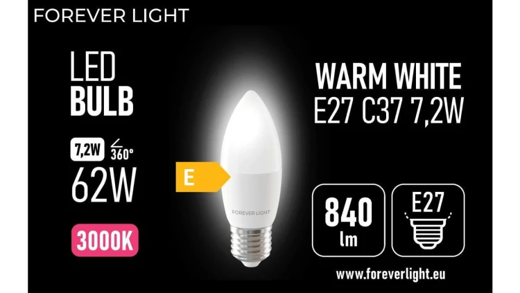 Żarówka LED E27 C37 7.2W 840lm 3000K klasa E Forever Light
