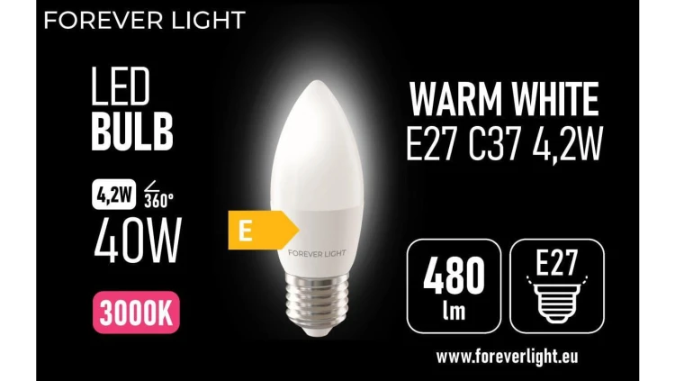 Żarówka LED E27 C37 4.2W 480lm 3000K klasa E Forever Light