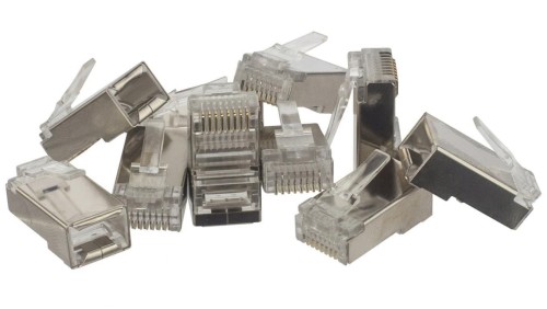 Wtyk modularny RJ45 8P8C kat.6 ekranowany FTP uniwersalny drut linka przelotowy NEKU opakowanie WORECZEK 10szt.