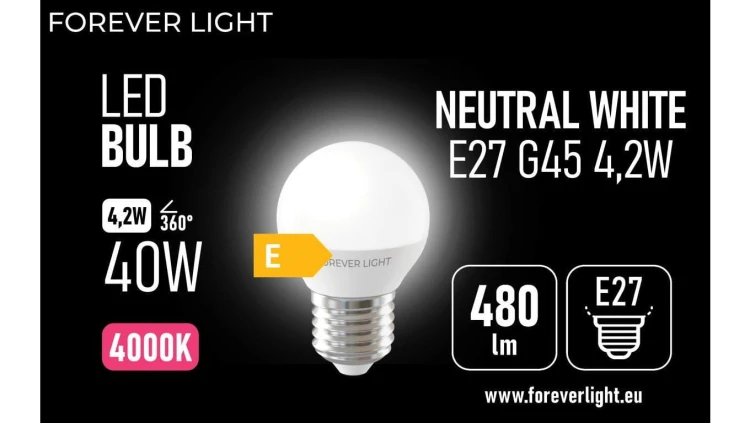 Żarówka LED E27 G45 4.2W 480lm 4000K klasa E Forever Light