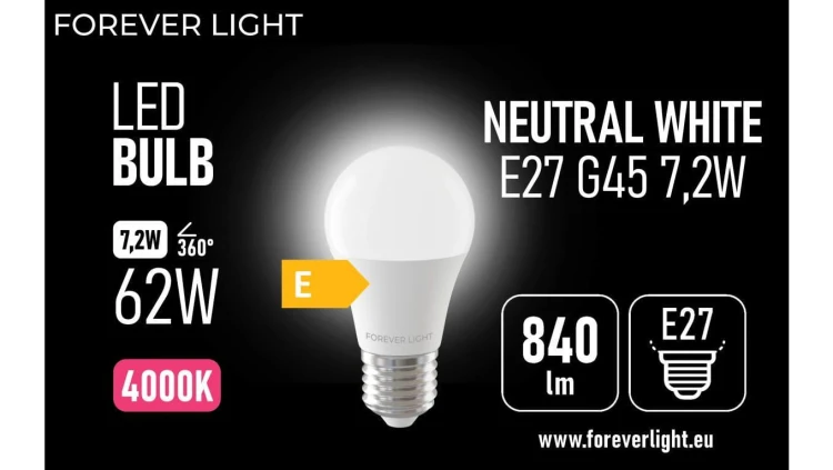 Żarówka LED E27 G45 7.2W 840lm 4000K klasa E Forever Light