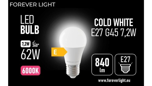 Żarówka LED E27 G45 7.2W 840lm 6000K klasa E Forever Light