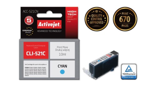 Tusz Activejet ACC-521CN (zamiennik Canon CLI-521C Supreme 10 ml niebieski)