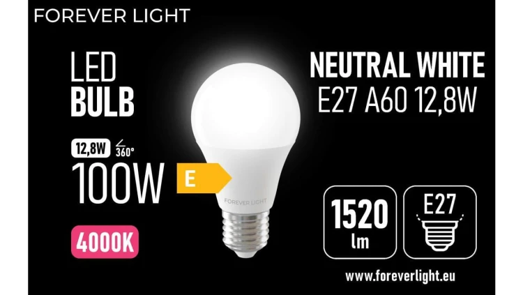 Żarówka LED E27 A60 12.8W 1520lm 4000K klasa E Forever Light