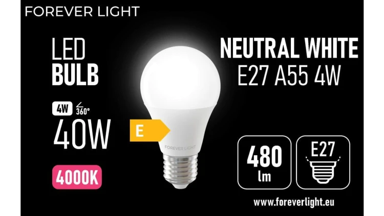 Żarówka LED E27 A55 4W 480lm 4000K klasa E Forever Light