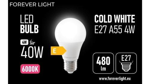 Żarówka LED E27 A55 4W 480lm 6000K klasa E Forever Light