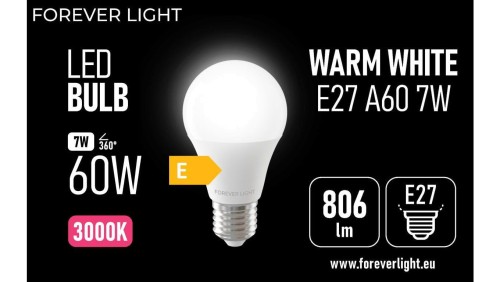 Żarówka LED E27 A60 7W 806lm 3000K klasa E Forever Light