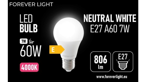 Żarówka LED E27 A60 7W 806lm 4000K klasa E Forever Light
