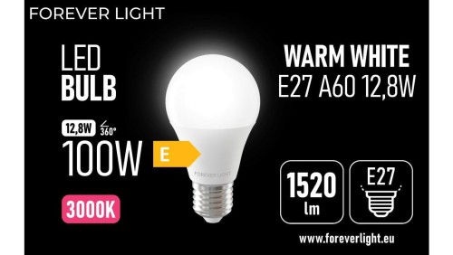 Żarówka LED E27 A60 12.8W 1520lm 3000K klasa E Forever Light