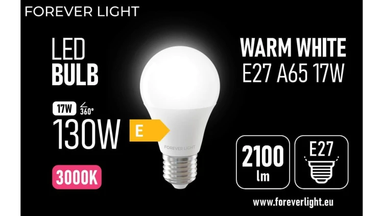 Żarówka LED E27 A65 17W 2100lm 3000K klasa E Forever Light