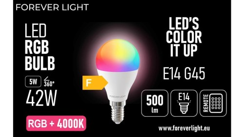Żarówka LED RGB + NEUTRAL WHITE E14 G45 5W 500lm 4000K klasa F Forever Light
