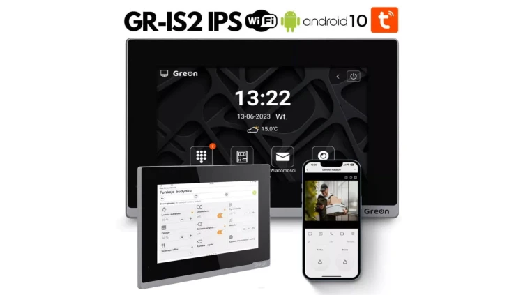 GR - IS2IPS B 7 Ekran wideodomofonu WiFi IP Greon, Android10 do Smart Home, Tuya, 16 CCTV, zdjęcia, filmy, 4 przekaźniki, czarny
