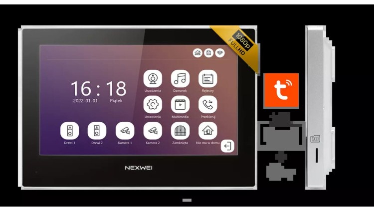 NW-AVI-9S-BW Wideodomofon jednorodzinny 7 monitor z Wifi i obsługą przez smartfona, Tuya