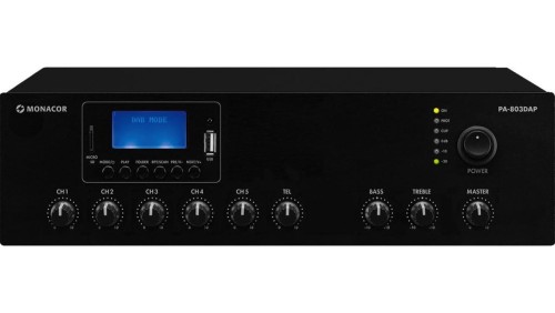 Cyfrowy wzmacniacz miksujący PA, mono, 30WRMS z odtwarzaczem MP3, tunerem FM/DAB+ Bluetooth PA-803DAP