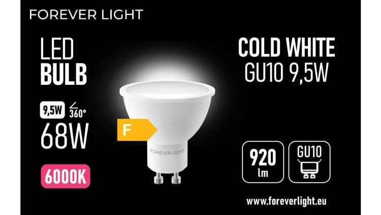 Żarówka LED GU10 9.5W 920lm 6000K klasa F Forever Light