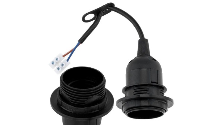 Oprawka Remontowa Budowlana na Żarówke E27 Prowizorka z Przewodem i Kostką Zaciskową czarna