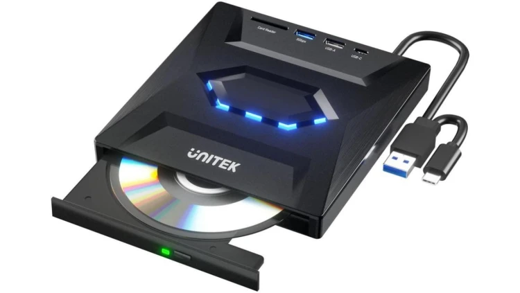 Unitek Nagrywarka zewnętrzna DVD/CD, Hub USB 5Gbps, czytnik kart SD T1037A01