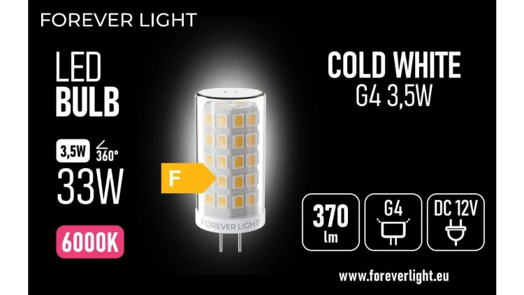 Żarówka LED G4 3.5W 370lm 6000K 12V klasa F Forever Light