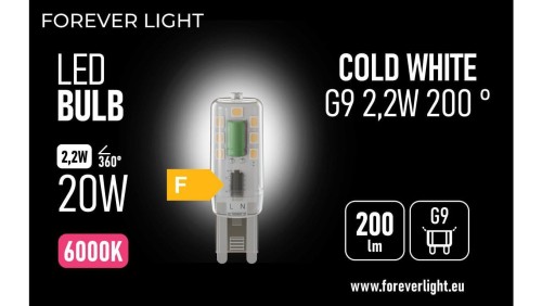 Żarówka LED G9 2.2W 200lm 6000K klasa F Forever Light