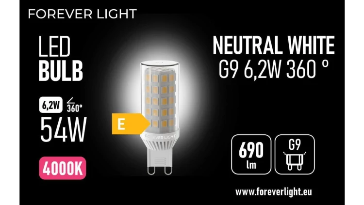 Żarówka LED G9 6.2W 690lm 4000K ceramiczna klasa E Forever Light