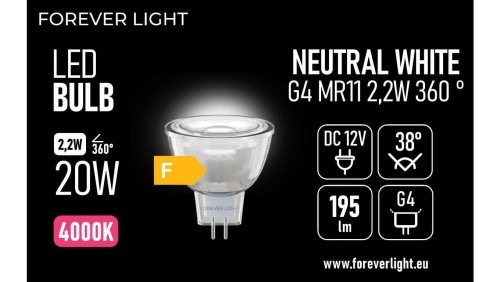 Żarówka LED G4 MR11 38 2.2W 195lm 4000K 12V szklana klasa F Forever Light