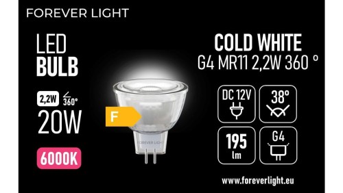Żarówka LED G4 MR11 38 2.2W 195lm 6000K 12V szklana klasa F Forever Light