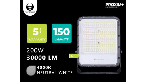 Naświetlacz LED PROXIM+ 200W 4000K 30000lm 230V IP65 Forever Light 150lm/W 5 LAT GWARANCJA