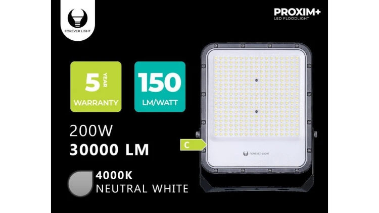 Naświetlacz LED PROXIM+ 200W 4000K 30000lm 230V IP65 Forever Light 150lm/W 5 LAT GWARANCJA