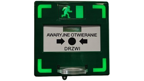 Przycisk wyjścia ewakuacyjnego z podświetleniem LED (zielony/czerwony) i sygnalizacją akustyczną (BUZZER) Fox GREEN-LED BUZZ