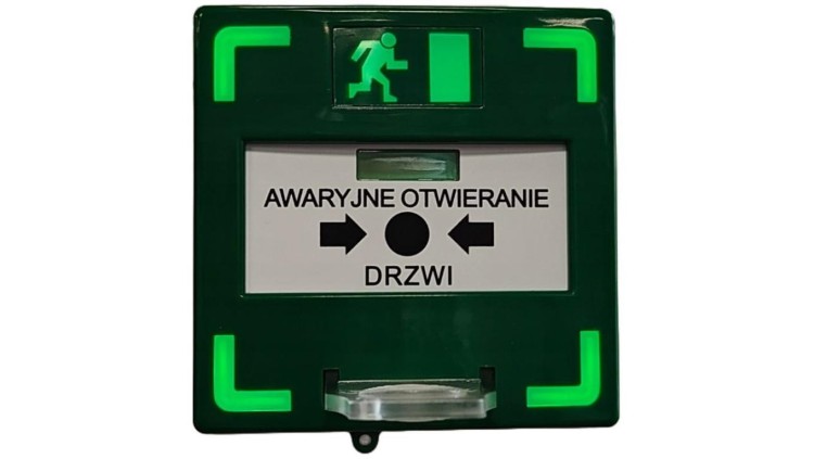 Przycisk wyjścia ewakuacyjnego z podświetleniem LED (zielony/czerwony) i sygnalizacją akustyczną (BUZZER) Fox GREEN-LED BUZZ