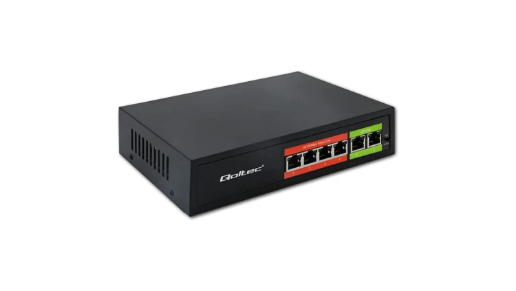 Qoltec Przełącznik sieciowy SWITCH FAST Ethernet PoE 4x RJ45 2x RJ45 Uplink 65W 10/100Mb/s
