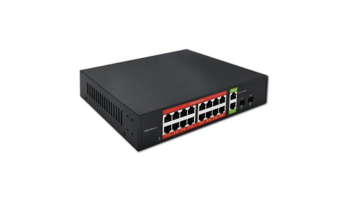 Qoltec Przełącznik sieciowy SWITCH Gigabit Ethernet PoE 16x RJ45 2x RJ45 Uplink 2x SFP 1000Mb/s