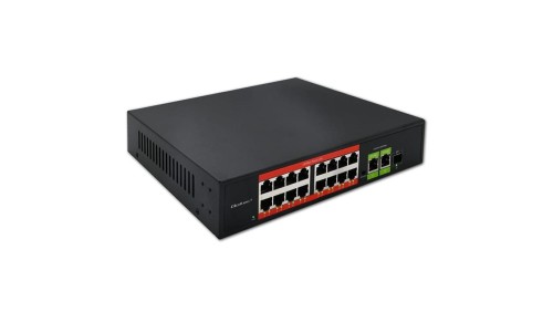 Qoltec Przełącznik sieciowy SWITCH Fast Ethernet PoE 16x RJ45 10/100 Mb/s 2x RJ45 Uplink 1000 Mb/s 1x SFP 1000 Mb/s