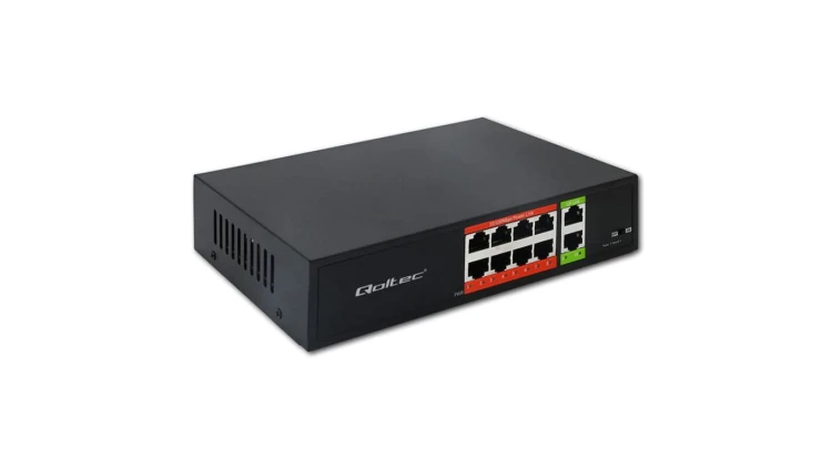 Qoltec Przełącznik sieciowy SWITCH Fast Ethernet PoE 8x RJ45 2x RJ45 Uplink 120W 10/100 Mb/s