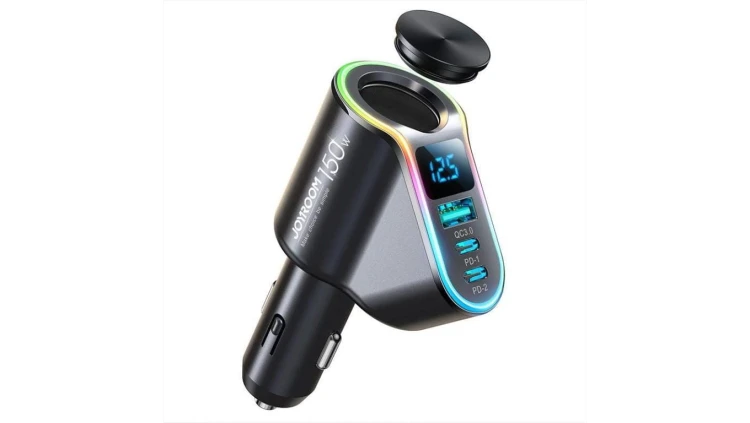 Joyroom szybka ładowarka samochodowa 4w1 USB-A QC3.0 / 2xUSB-C PD 150W czarna