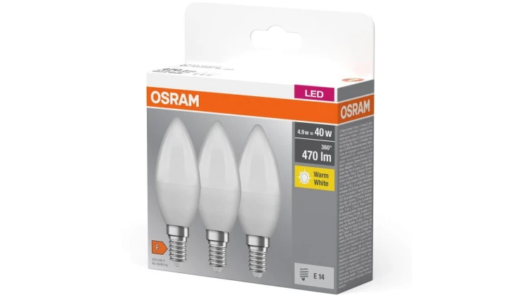 3PAK Żarówka LED E14 B37 4,9W = 40W 470lm 2700K Ciepła 200 OSRAM