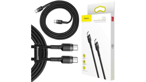 KABEL USB-C / USB-C Baseus Cafule CATKLF-GG1 100cm 60W 3A PD 2.0 QC 3.0 CZARNO-SZARY W OPLOCIE