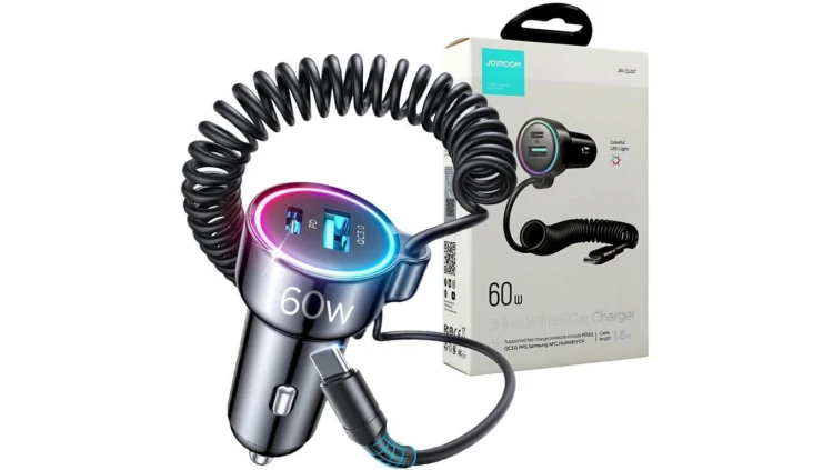 Ładowarka samochodowa 3w1 Joyroom JR-CL07 60W 4.0A PD 3.0 QC 3.0 1x USB-A 1x USB-C z kablem 1.6M
