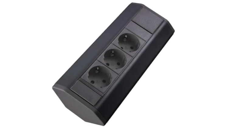 Gniazdo meblowe, blatowe 3x Schuko przedłużacz narożny 1,8m czarny CORNER BOX