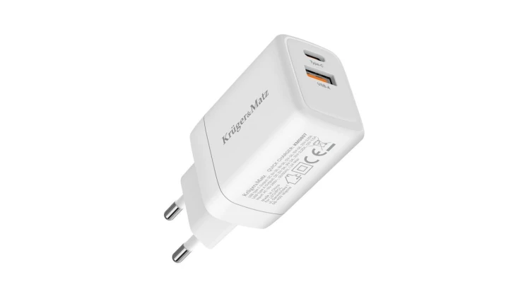 Ładowarka sieciowa GaN 1x USB typ-A Quick Charge 3.0 + 1x USB typ-C Power Delivery 3.0 45W