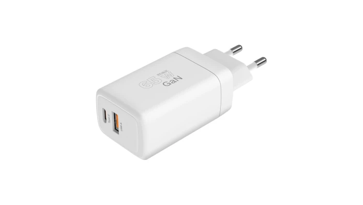 Ładowarka sieciowa GaN 1x USB typ-A Quick Charge 3.0 + 1x USB typ-C Power Delivery 3.0 65W